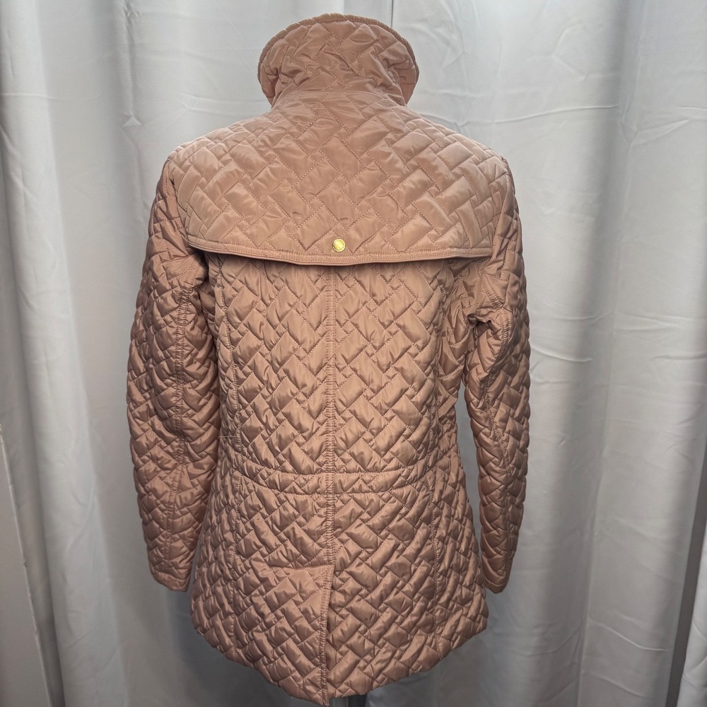 Cole Haan Signature Quilted Jacket Dusky Pink Front Zip Gold Accents Winter Coat - Picture 5 of 14